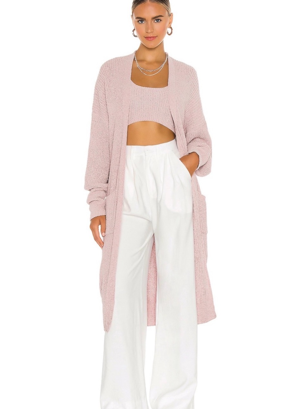 SNDYS Longline Open-Front Cardigan in Dusty Pink